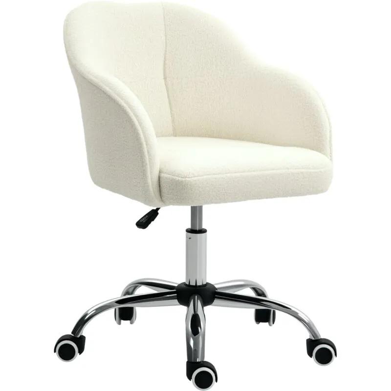 Homcom - Fluffy Vanity Chair for Desk, with Height Adjustable, Wheels, Cream