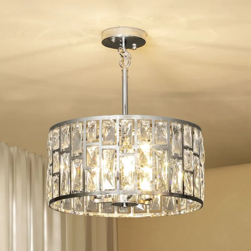 Homcom Flush Mount Ceiling Light, 3-Light Crystal Chandelier for Living Room