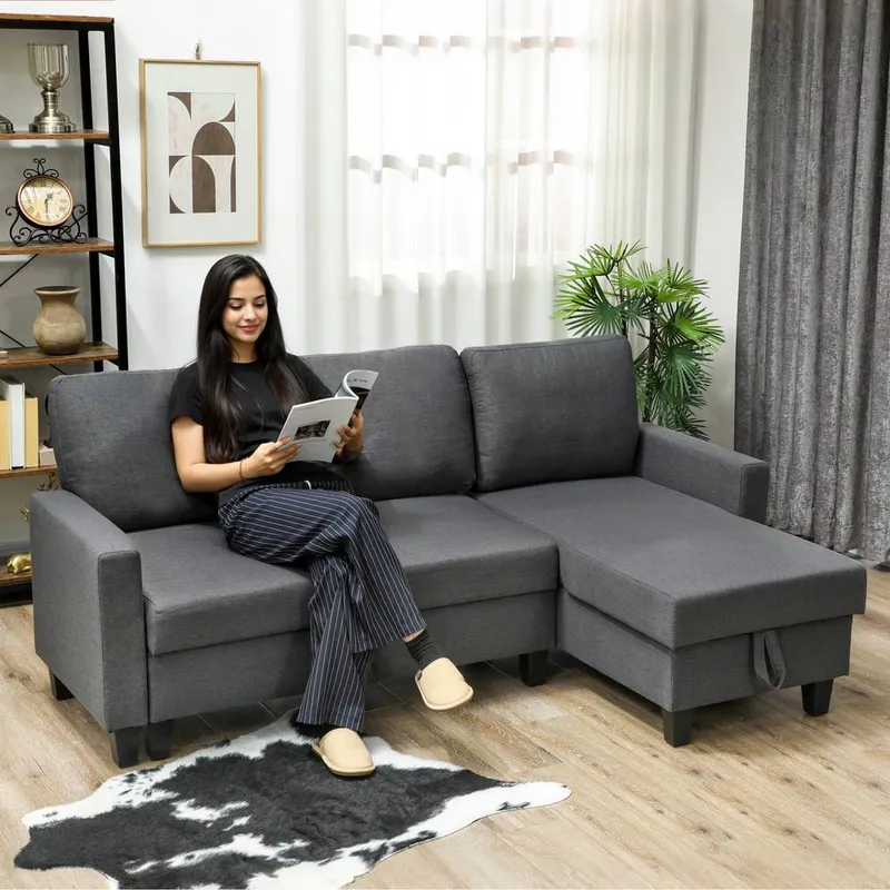 Homcom Fold-Out Convertible Sofa Bed with Removable Covers in Dark Grey Size: 3 Seater Dark Grey 3 Seater