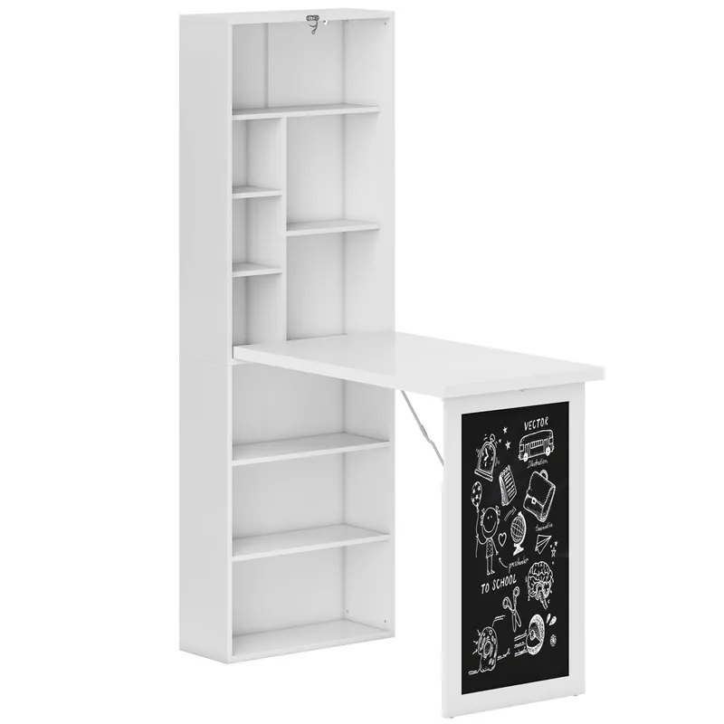 Homcom Convertible Desk with Blackboard Multi-function Computer Office in White - White