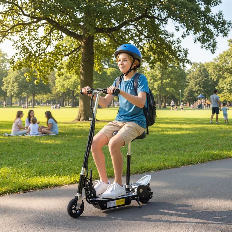 Homcom Foldable Powered Scooter with Adjustable Seat & Brake in Black Black