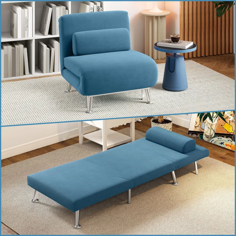 Homcom Folding 5 Position Convertible Sleeper Bedroom Chair Bed Blue - Blue