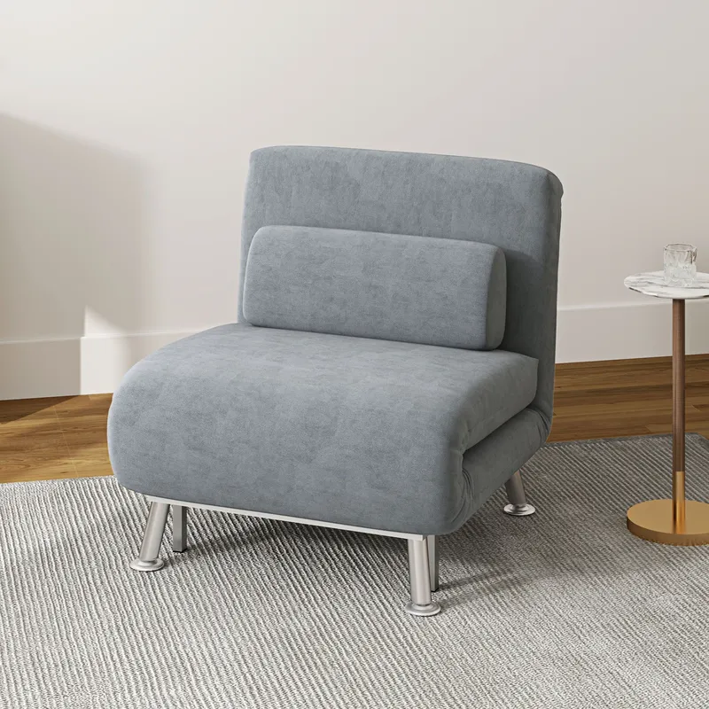 Homcom Folding 5 Position Convertible Sleeper Bedroom Chair Bed Grey Grey