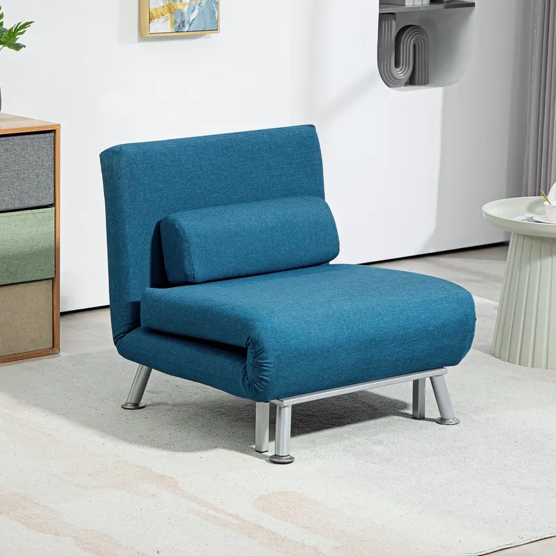 Homcom Folding 5 Position Convertible Sleeper Chair Sofa Bed Blue Blue