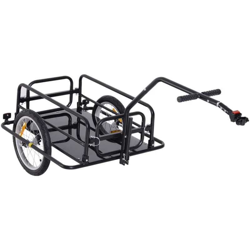 Homcom Folding Bicycle Cargo Storage Cart & Luggage Trailer with Hitch Black - Black
