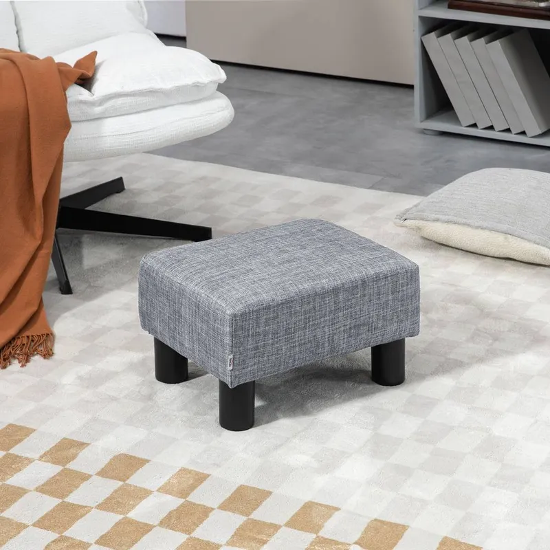 Homcom Footstool Ottoman Cube with Plastic Legs in Grey Size: 40cm x 30cm - Grey