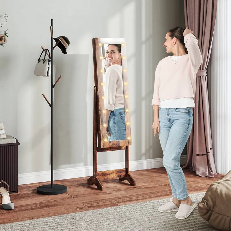 Homcom Free Standing LED Mirrored Jewelry Cabinet in Brown - Brown