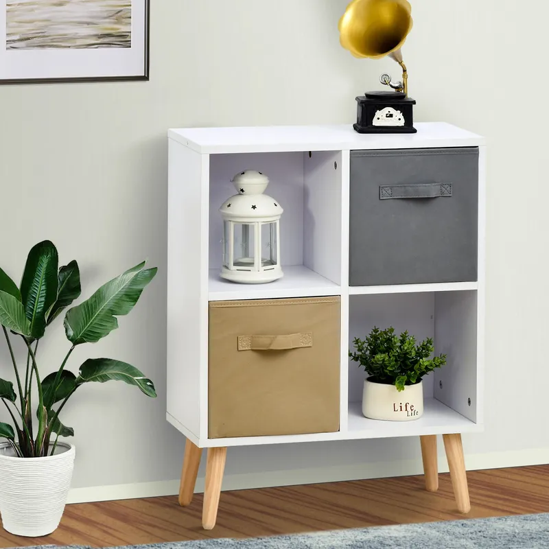 Homcom - Freestanding 4 Cube Storage Cabinet Unit Bookcase w/ 2 Drawer
