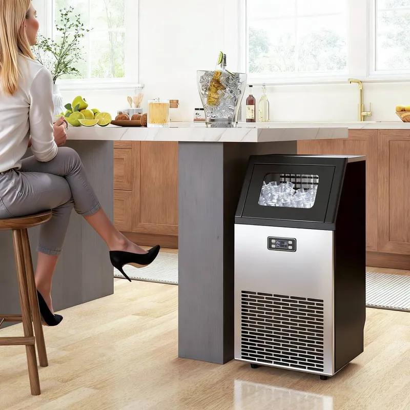 Homcom Freestanding Ice Machine with 45kg/24H Capacity, Commercial Ice Maker in Silver Silver