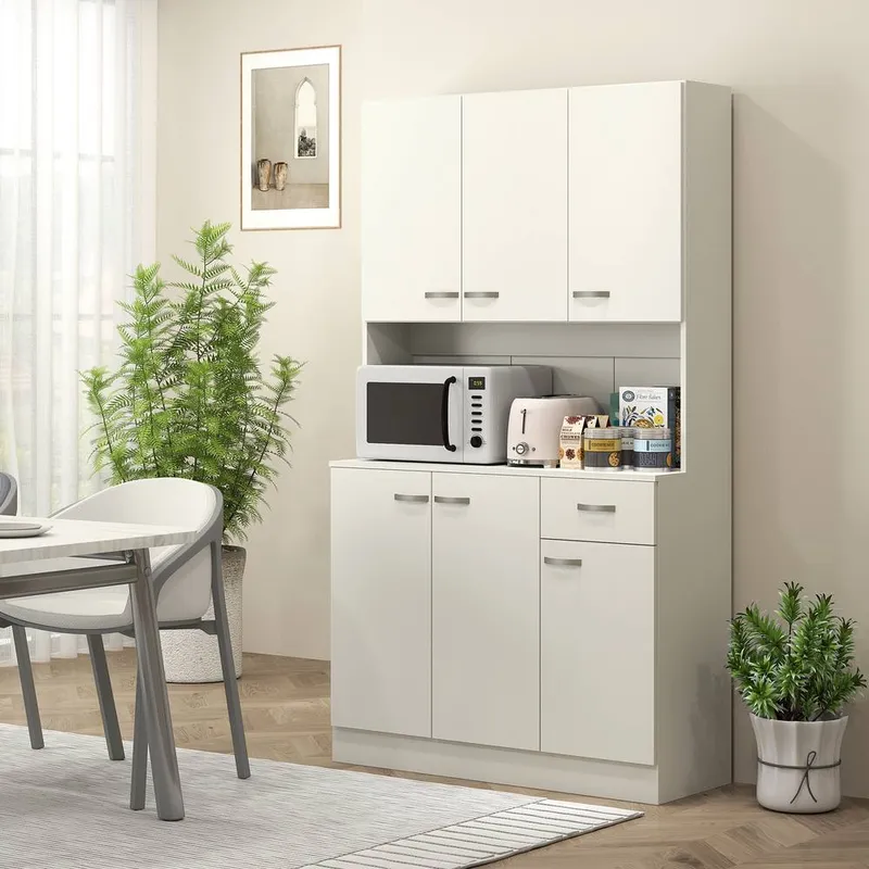 Homcom Freestanding Kitchen Cupboard, Storage Cabinet with Doors in Off-White Off-White