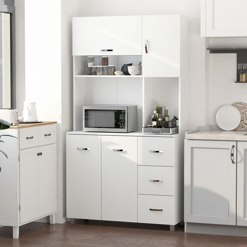 Homcom - Freestanding Kitchen Cupboard Storage Unit Drawers Handles Shelf