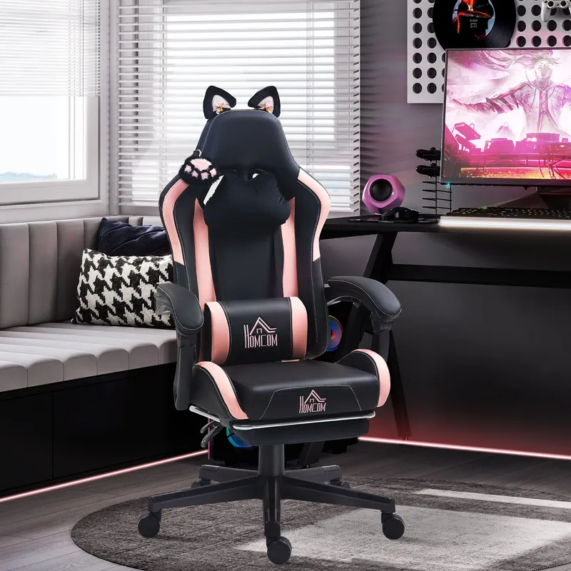 Homcom - Gaming Chair with Footrest, Reclining Computer Chair, Black