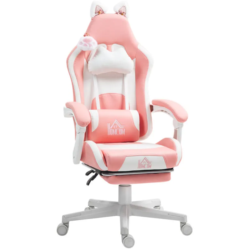 Homcom Gaming Chair with Footrest, Reclining Computer Chair, Pink - Pink - Size: One Size
