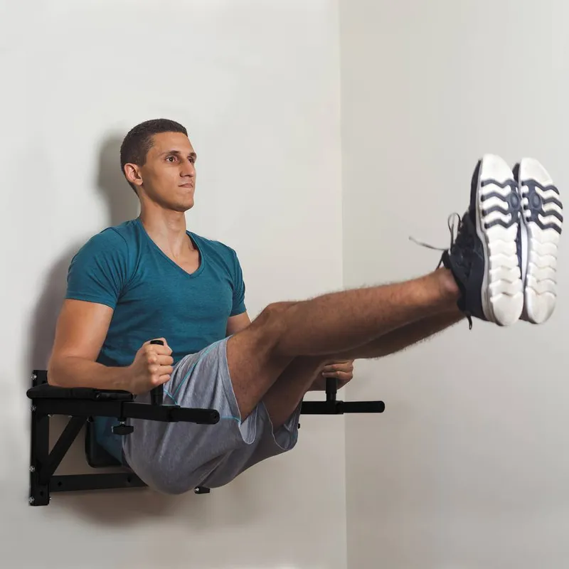 Homcom Gym Rack Dip Station Wall Mounted AB Knee Leg Raise Pull Up Fitness Chin