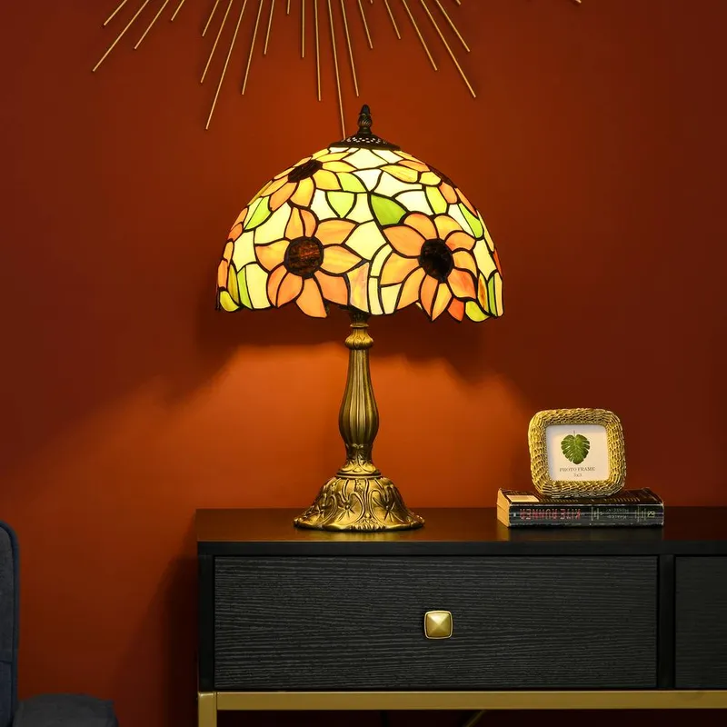 Homcom Handmade Stained Glass Table Lamp Bedside Lamp for Bedroom in Orange - Orange