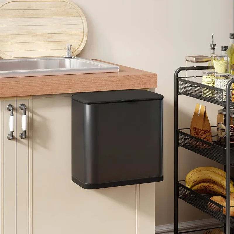 Homcom Hanging Kitchen Bin, Rubbish bin w/ Stay-Open Lid for Under Sink in Black Black