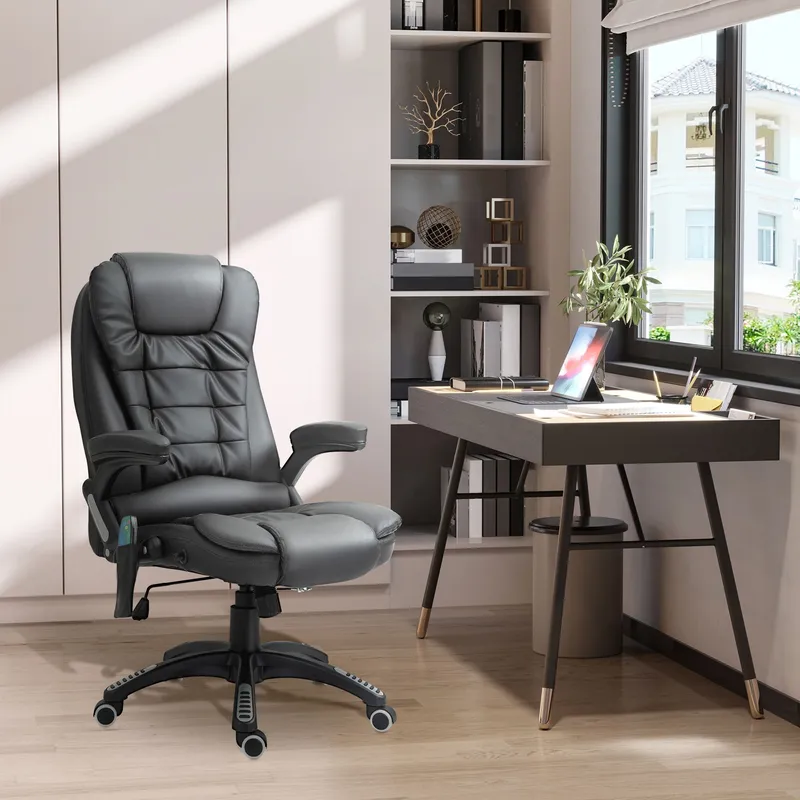 Homcom Heated Vibrating Massage Office Chair with Reclining Function in Black Black