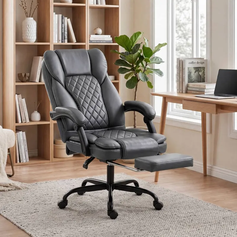 Homcom Home Office Chair Reclining Function High Back, Grey - Grey