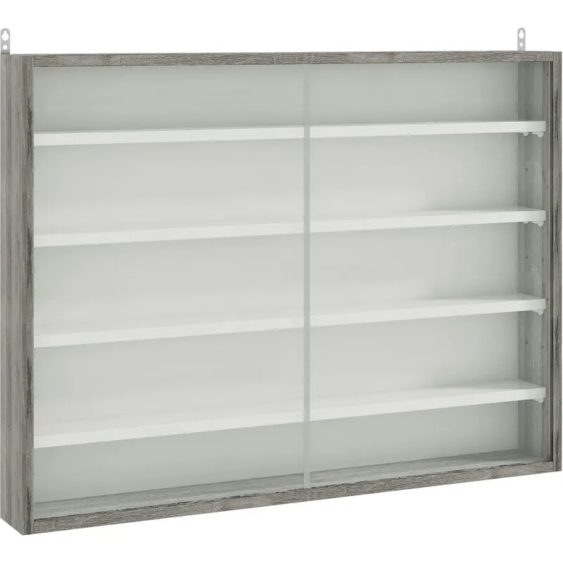 Homcom 5-Tier Wall Display Shelf Unit Cabinet w/ Shelves Glass Doors in Grey Size: Small Grey Small