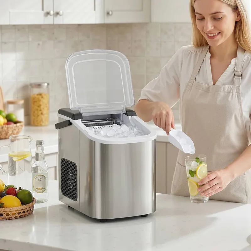 Homcom Ice Maker Machine Countertop, 9 Cubes Ready in 7 Mins, 12 KG in 24Hrs in Silver Silver