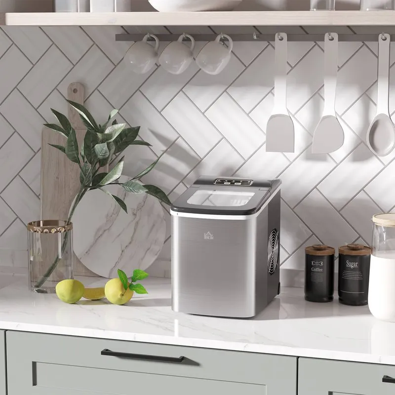 Homcom Ice Maker Machine Portable Counter Top Ice Cube Maker for Home in Silver - Silver - Size: One Size