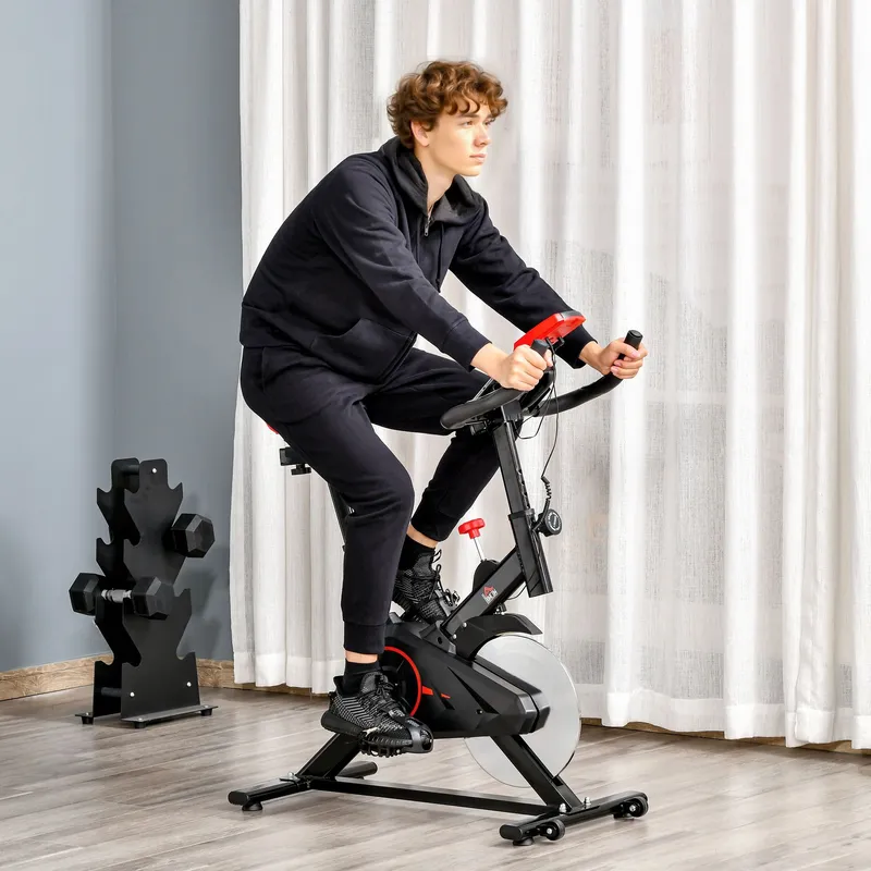 Homcom Indoor Exercise Bike with Adjustable Height, Resistance in Black Black