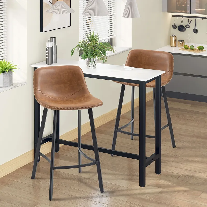 Homcom Industrial Bar Stools Set of 2, Upholstered Kitchen Stool in Brown - Brown