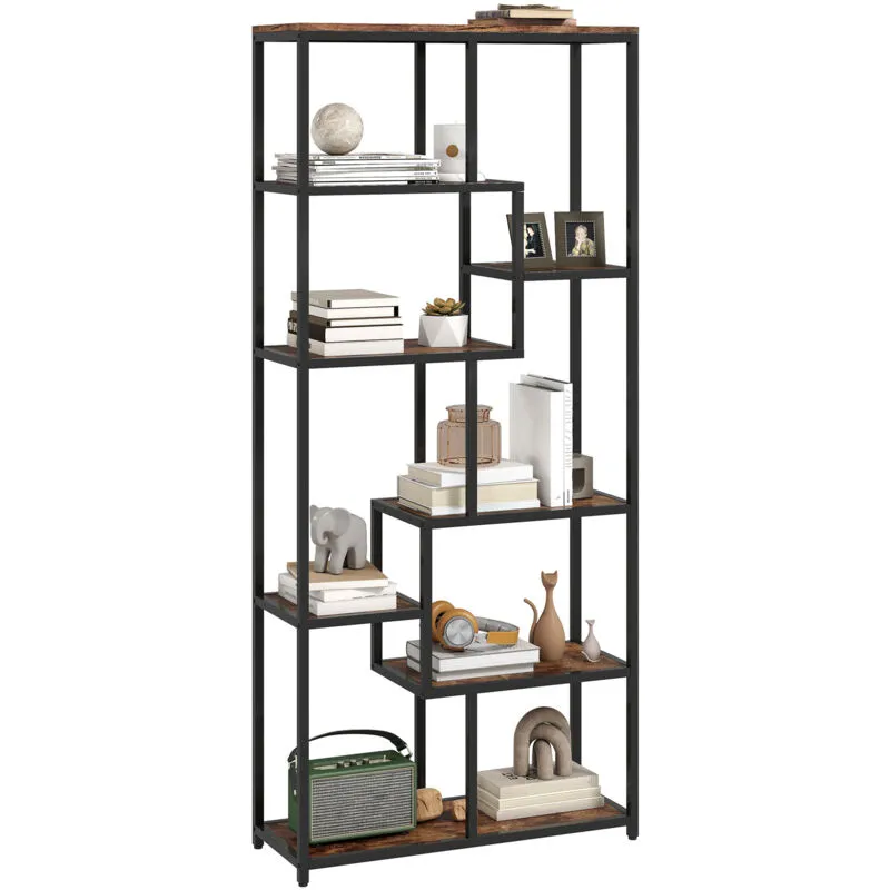 Homcom Industrial Bookcase 7-Tier Bookshelf Shelving Unit Rustic Brown Black - Brown