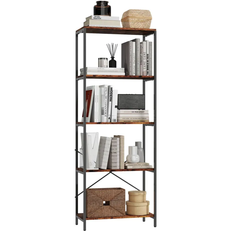 Homcom Industrial Bookshelf, Freestanding Bookcase, Rustic Brown & Black - Brown