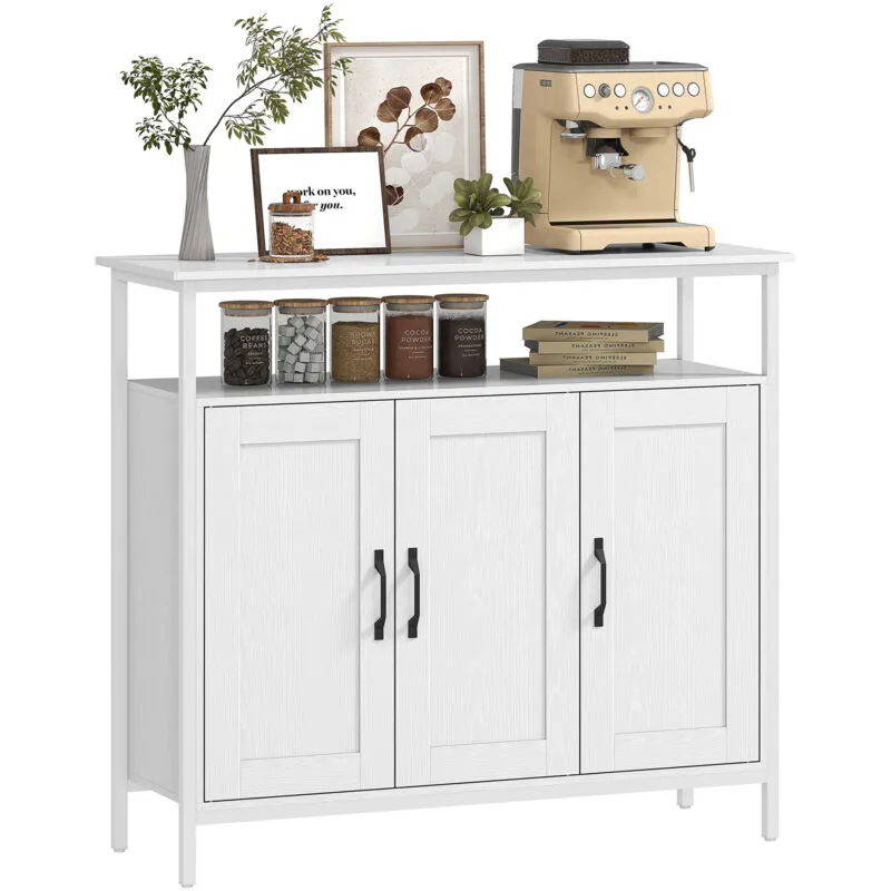 Homcom Industrial Kitchen Sideboard with Open Shelf & 2 Cabinets, White - White