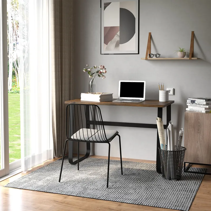 Homcom Industrial Writing Desk Simple Study Desk Metal Legs Home Office in Brown Brown