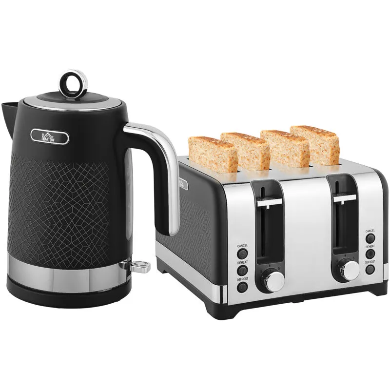 Homcom Kettle and Toaster Set with 3000W Rapid Boil, 4 Slice Toaster, Black