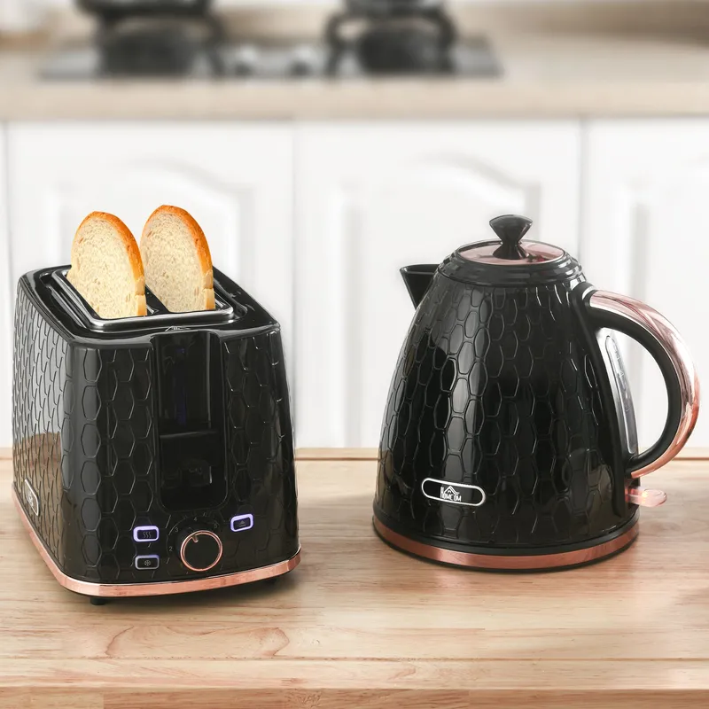 Homcom Kettle & Toaster Set 1.7L Fast Boil Kettle & Toaster Set in Black Black