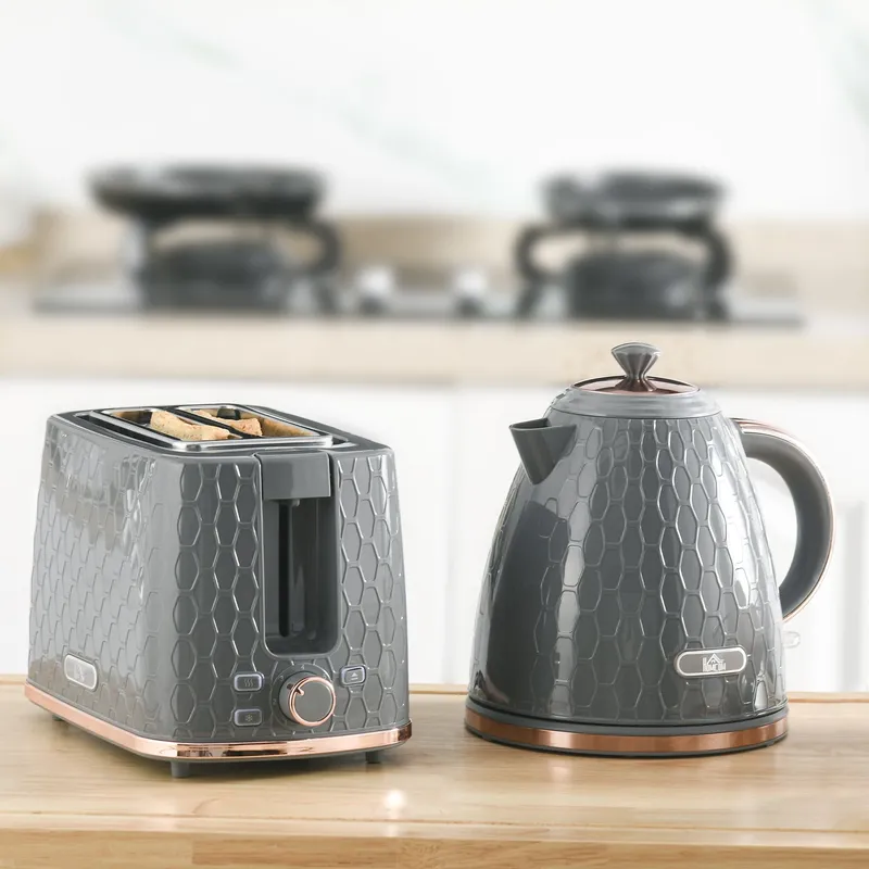 Homcom Kettle & Toaster Set 1.7L Fast Boil Kettle & Toaster Set in Grey Grey