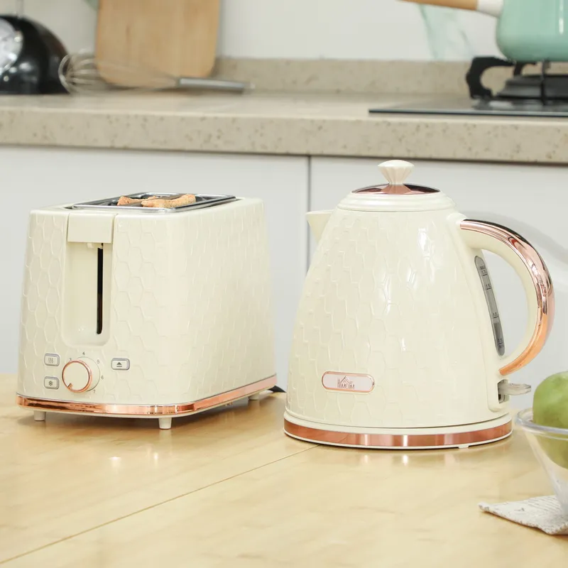 Homcom Kettle & Toaster Set 1.7L Kettle & 2 Slice Toaster Set in Beige Beige
