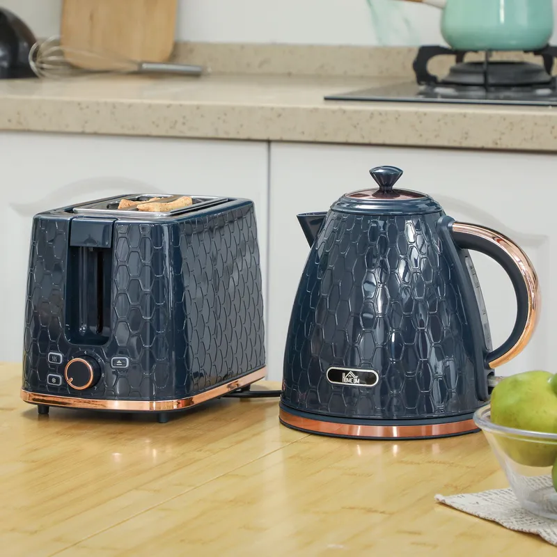 Homcom Kettle & Toaster Set 1.7L Kettle & 2 Slice Toaster Set in Blue Blue