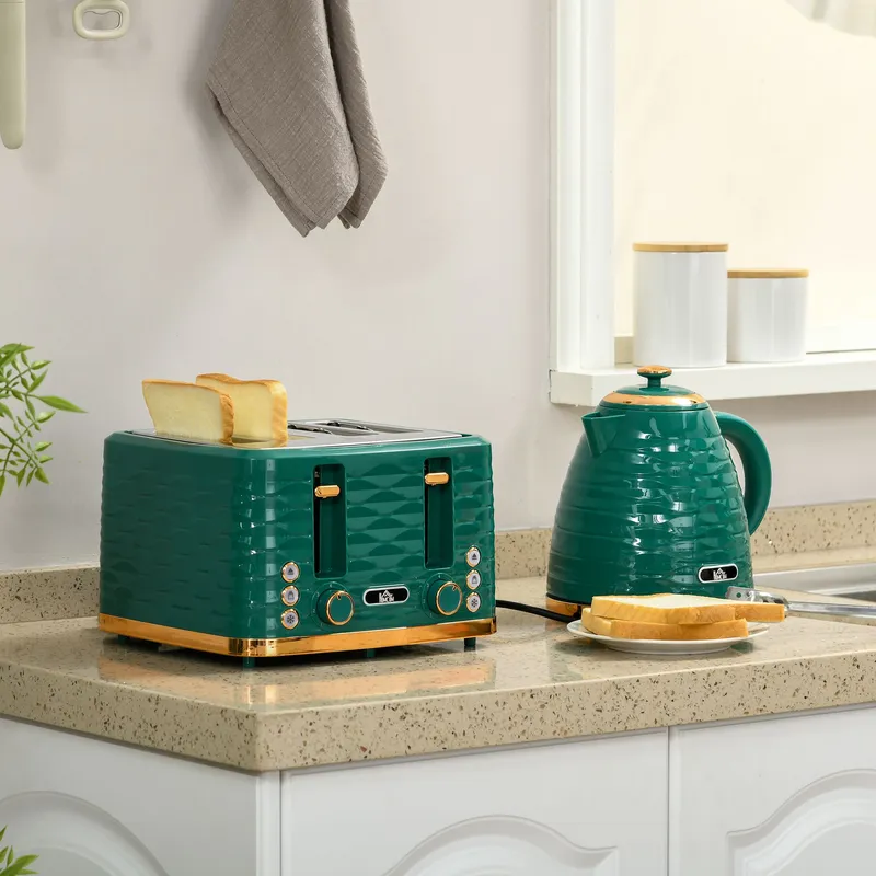 Homcom Kettle & Toaster Set 1.7L Kettle & Toaster in Green Green