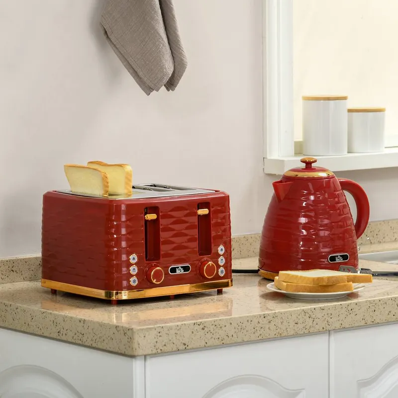 Homcom Kettle & Toaster Set 1.7L Kettle & Toaster in Red Red
