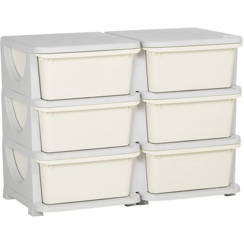 Homcom - Kids 3 Tier Storage Unit Toy Storage Organiser Vertical Dresser Tower Cream