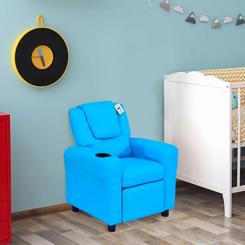 Homcom Childrens Recliner Armchair W/ Cup Holder-Blue