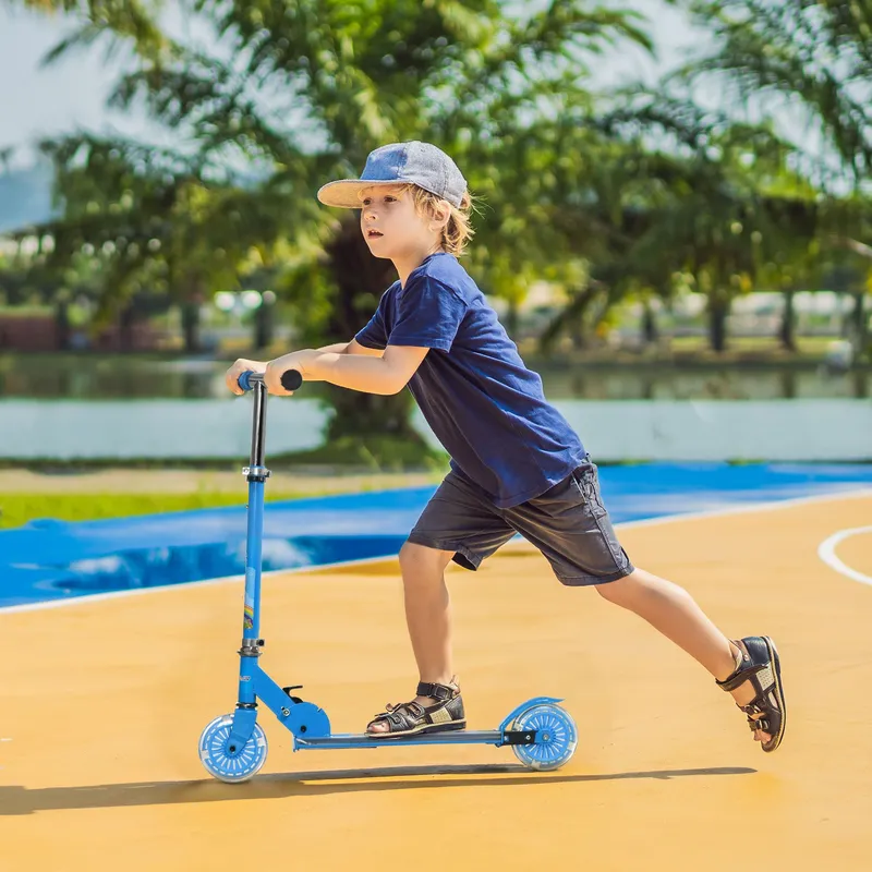 Homcom Kids Scooter with Lights, Music, Adjustable Height for 3-7 Years in Blue Blue