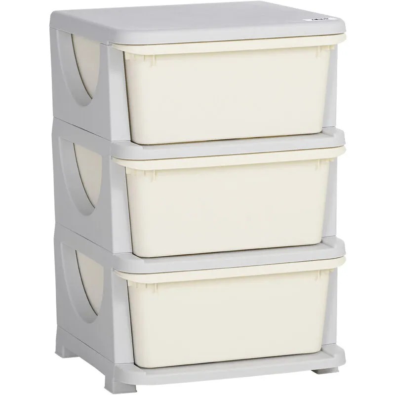 Homcom - Kids Storage Units with 3 Drawers 3 Tier Chest Toy Organizer Cream
