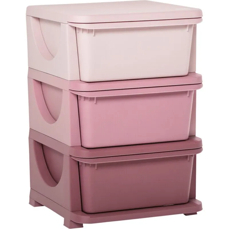 Homcom - Kids Storage Units with 3 Drawers 3 Tier Chest Toy Organizer Pink