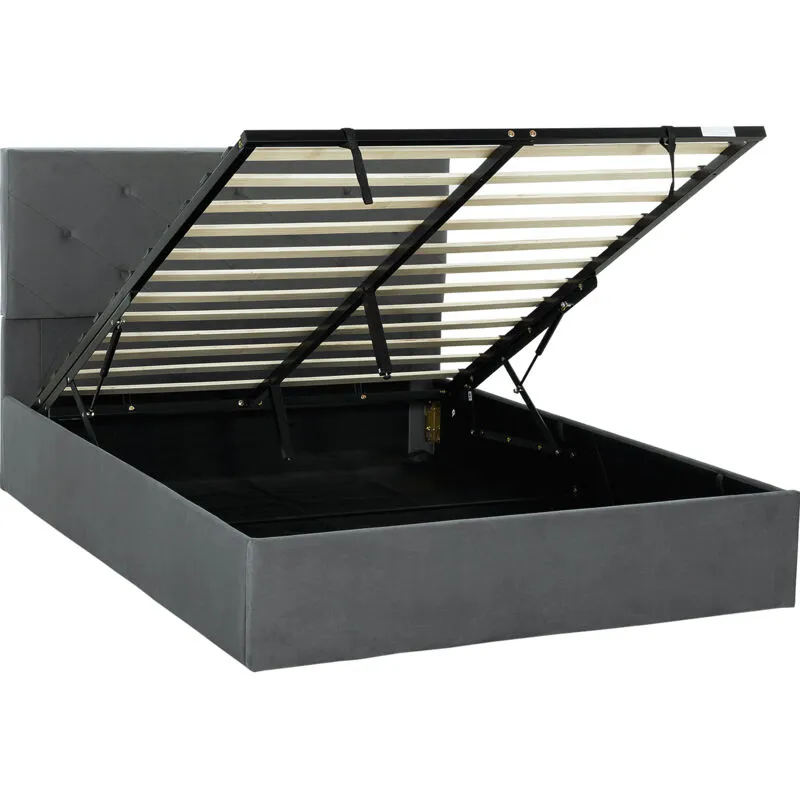Homcom King Size Bed Frame Gas Side Lift Under Bed Storage Dark Grey