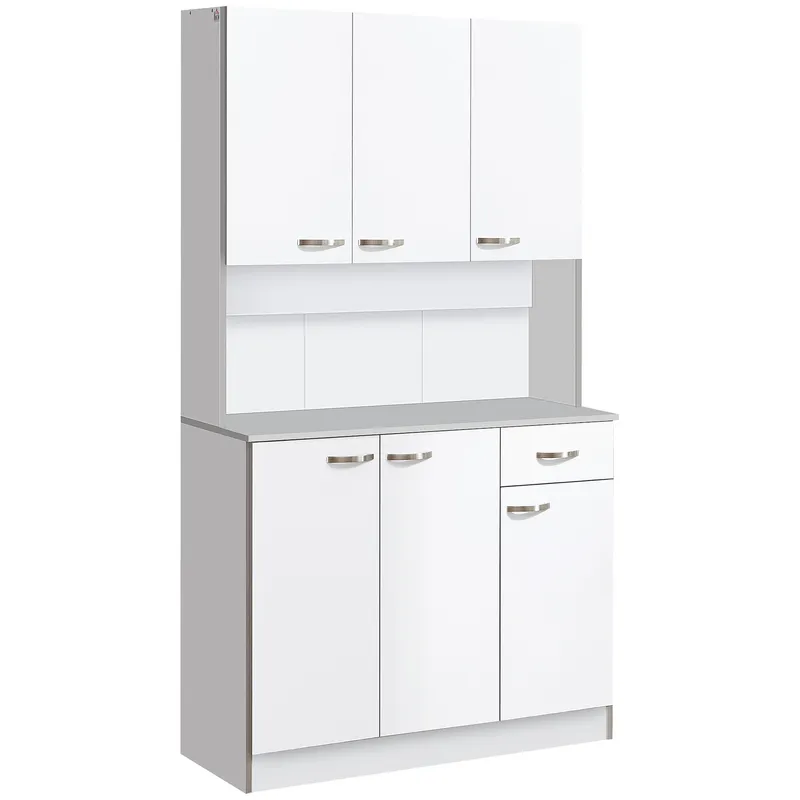 Homcom Freestanding Kitchen Cupboard, Storage Cabinet with Doors in White - White - Size: One Size