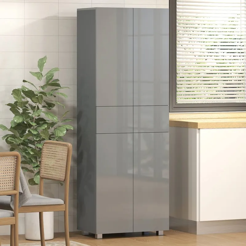 Homcom Kitchen Cupboard Storage Cabinet Push Open Doors & Drawers, Grey Grey