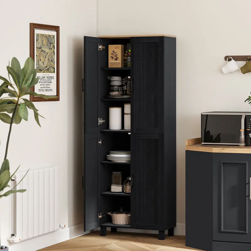 Modern Kitchen Cupboard Storage Cabinet with 4 Shelves, Black - Homcom