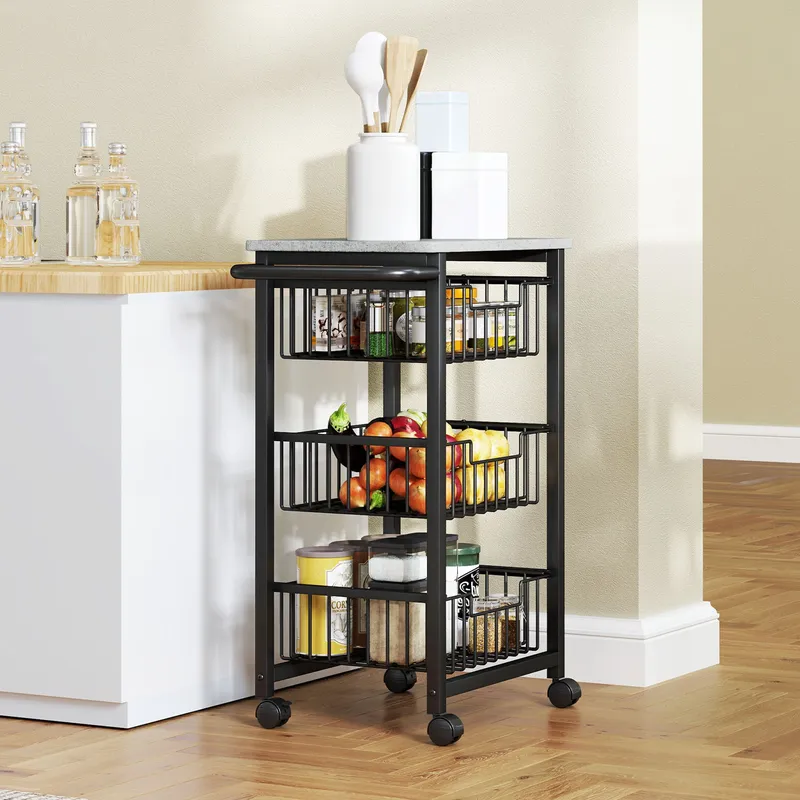 Homcom Kitchen Island on Wheels with Pull-Out Baskets, Light Grey Size: Large Light Grey Large