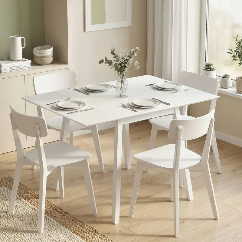 Homcom Extendable Kitchen Table for 2-4, Folding Drop Leaf Dining Table, White