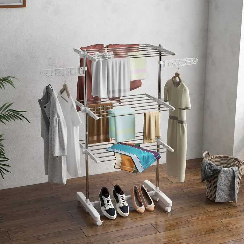 Homcom Large Clothes Airer Stainless Steel Clothes Drying Rack White Size: Medium - White - Size: M